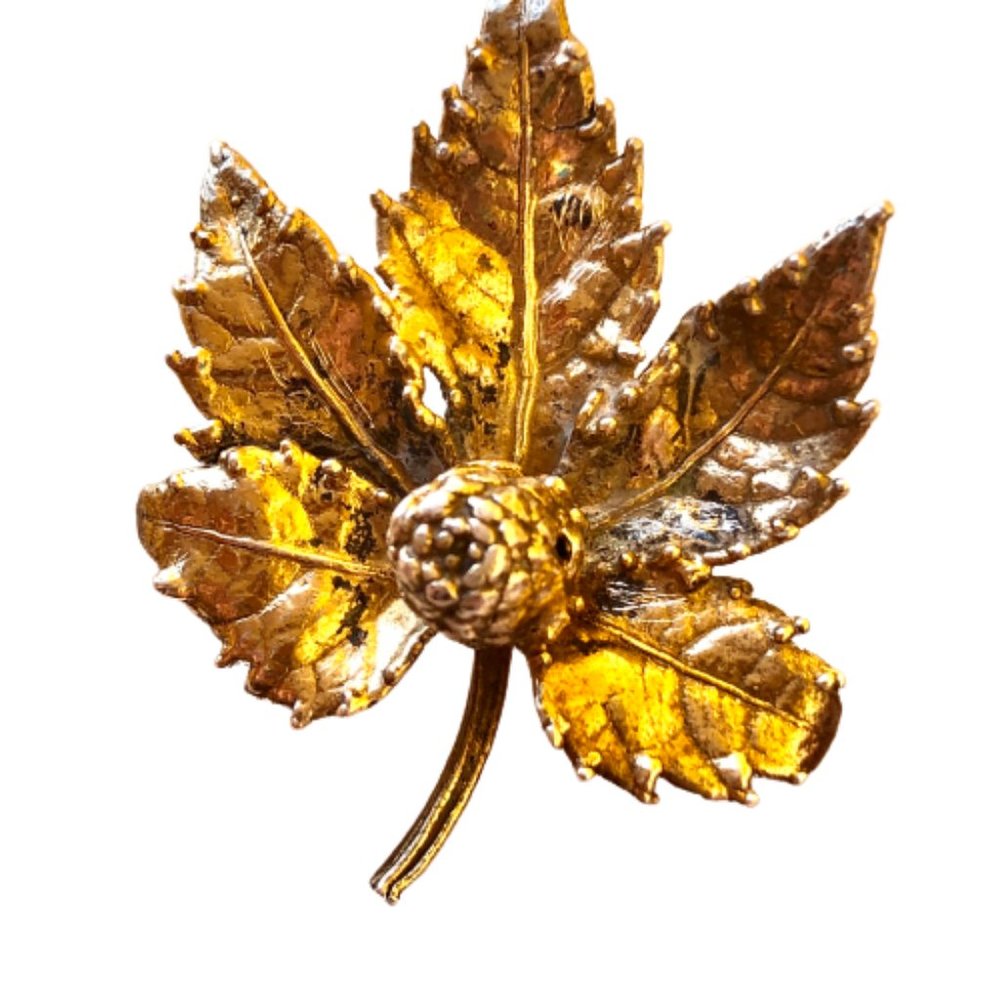 Flora Danica Eggert Denmark Vintage Leaf Pin Brooch Sterling Encrusted with 24K